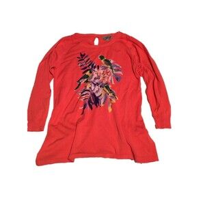 VTG Joseph A sweater Womens Small pink bird graphic oversized keyhole Grannycore